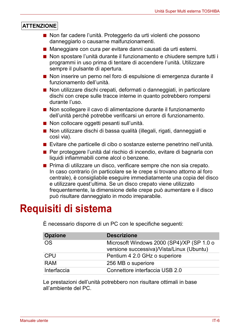 Requisiti di sistema | Toshiba External SuperMulti Drive User Manual | Page 249 / 533