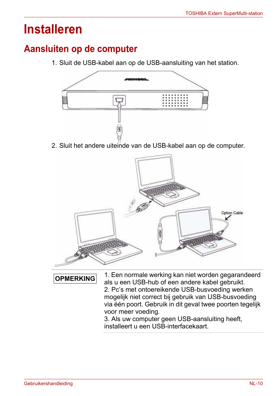 Installeren, Aansluiten op de computer | Toshiba External SuperMulti Drive User Manual | Page 277 / 533