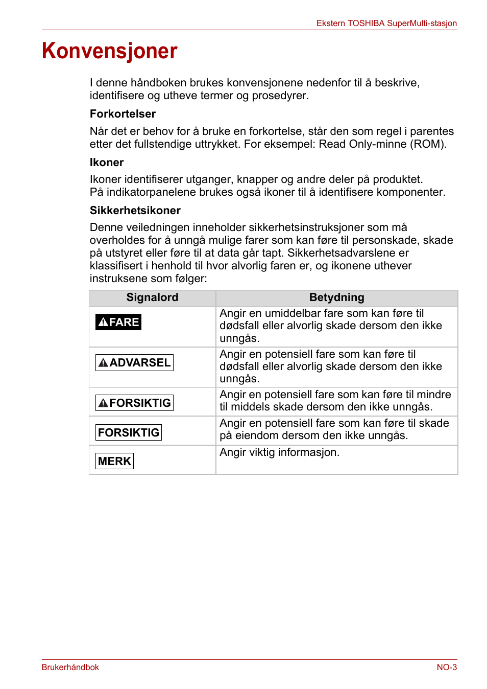 Konvensjoner | Toshiba External SuperMulti Drive User Manual | Page 295 / 533