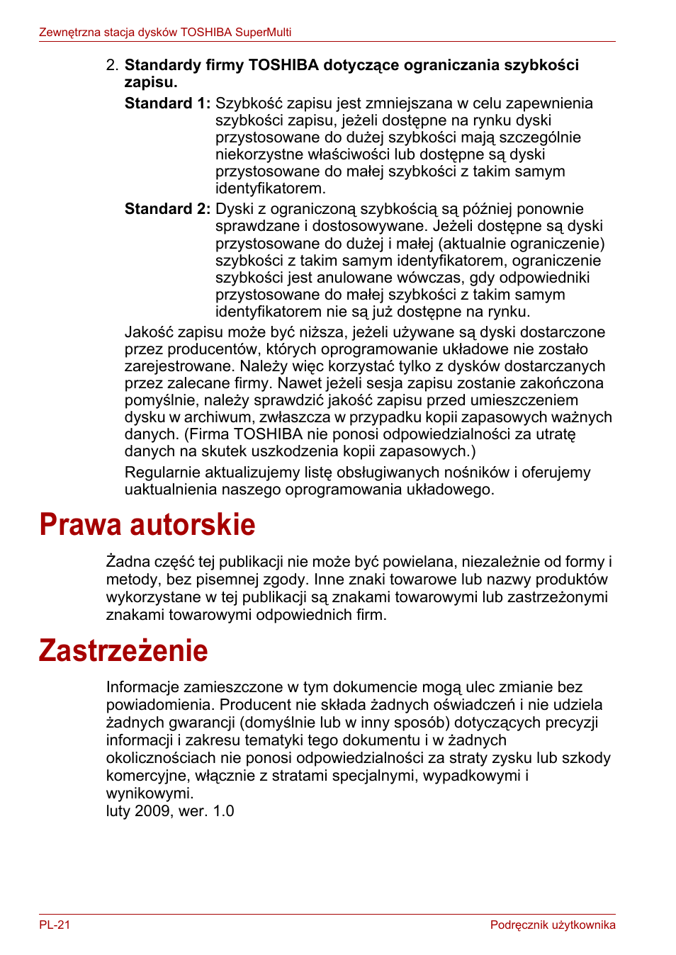 Prawa autorskie, Zastrzeżenie, Prawa autorskie zastrzeżenie | Toshiba External SuperMulti Drive User Manual | Page 336 / 533