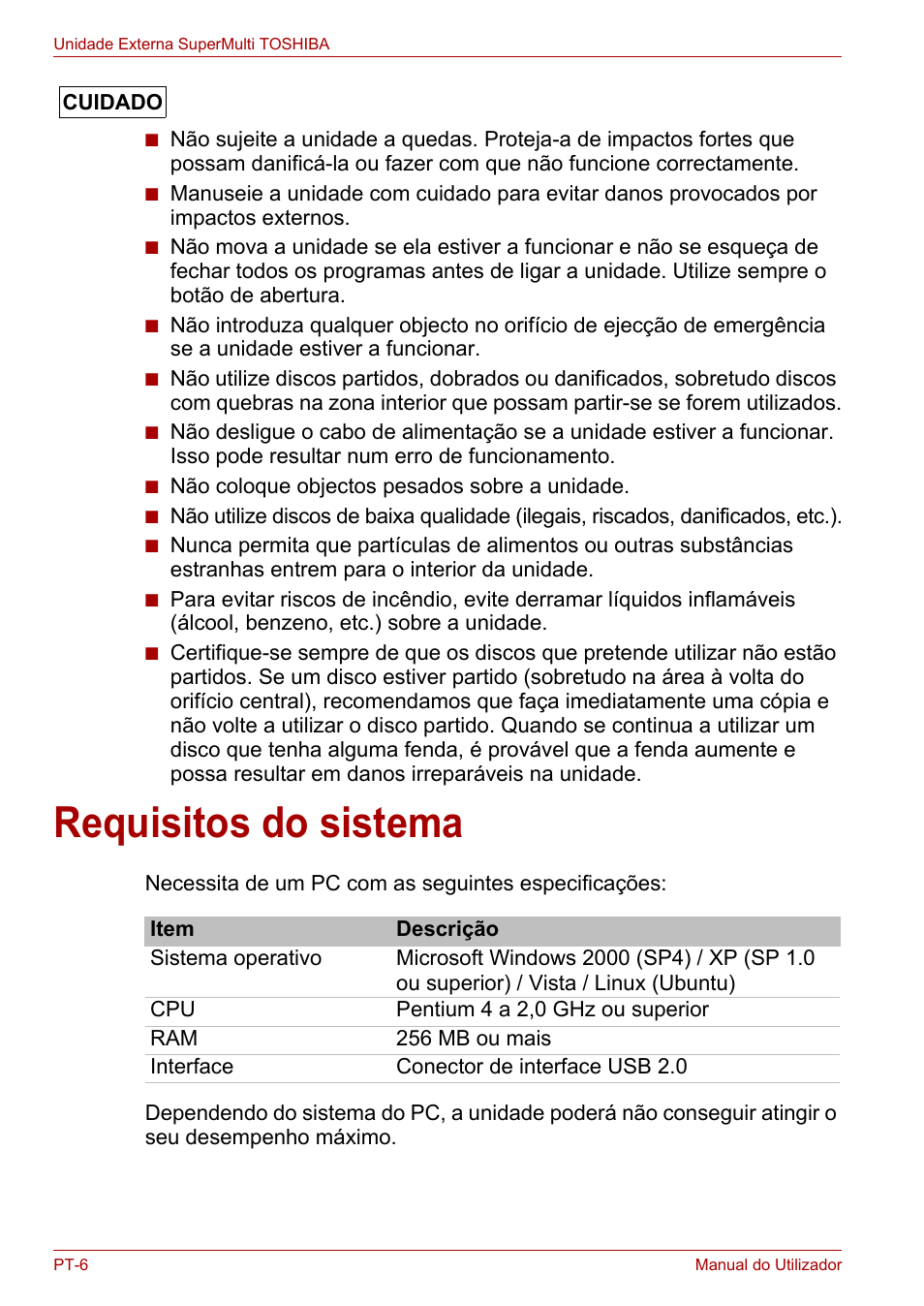 Requisitos do sistema | Toshiba External SuperMulti Drive User Manual | Page 346 / 533