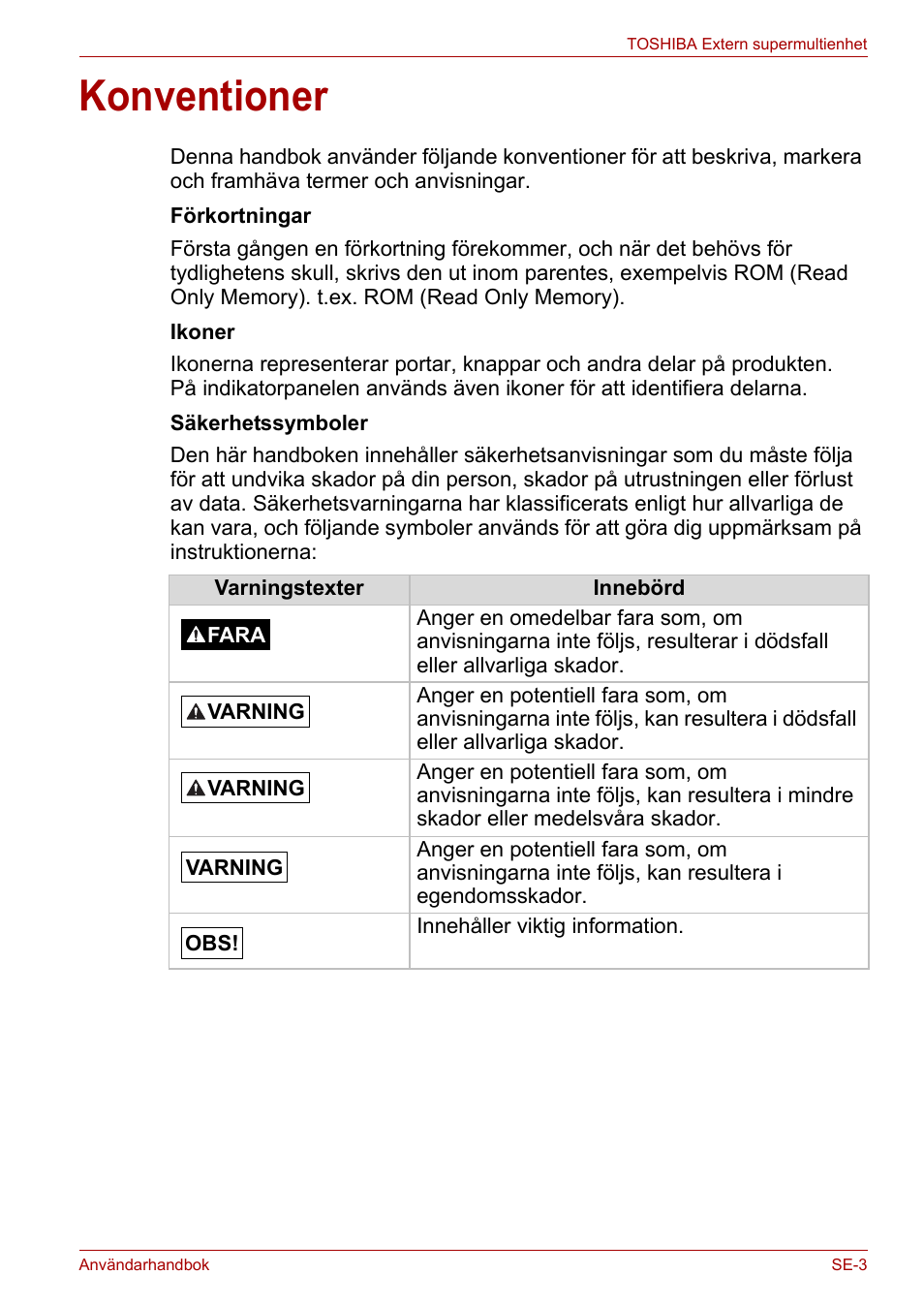 Konventioner | Toshiba External SuperMulti Drive User Manual | Page 419 / 533