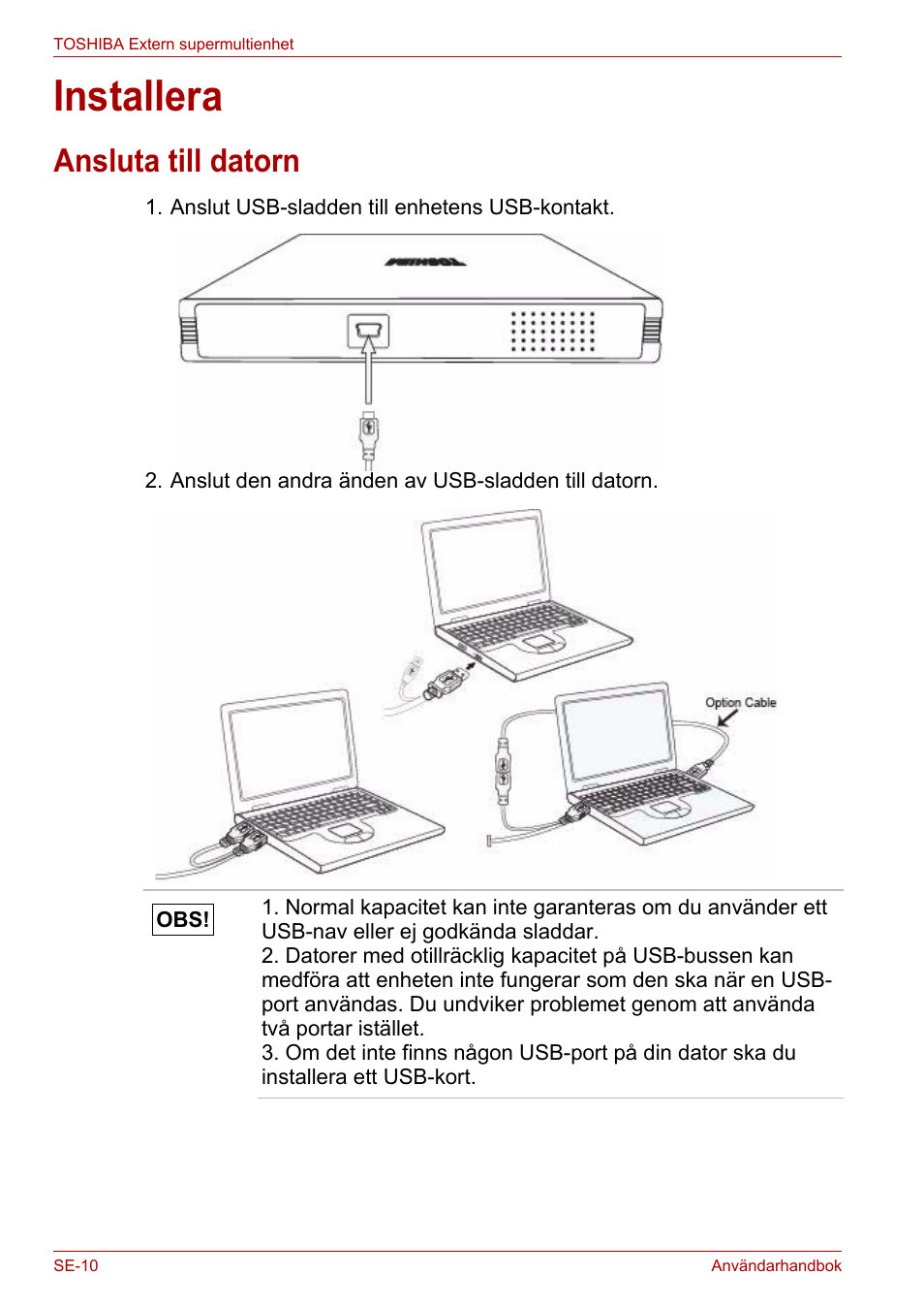 Installera, Ansluta till datorn | Toshiba External SuperMulti Drive User Manual | Page 426 / 533