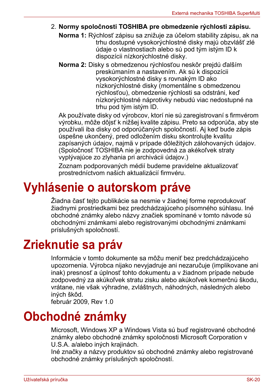 Vyhlásenie o autorskom práve, Zrieknutie sa práv, Obchodné známky | Toshiba External SuperMulti Drive User Manual | Page 459 / 533