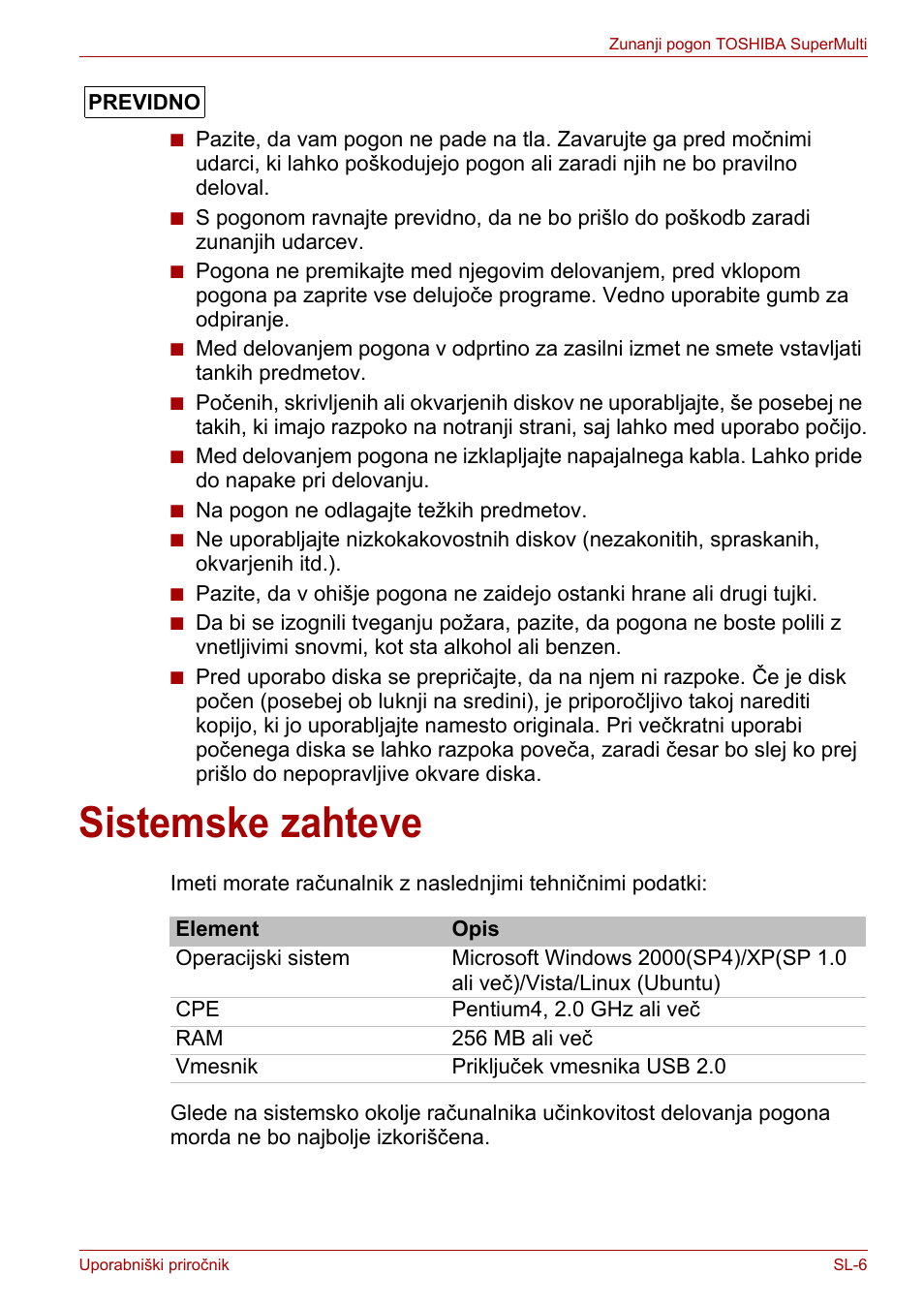 Sistemske zahteve | Toshiba External SuperMulti Drive User Manual | Page 469 / 533