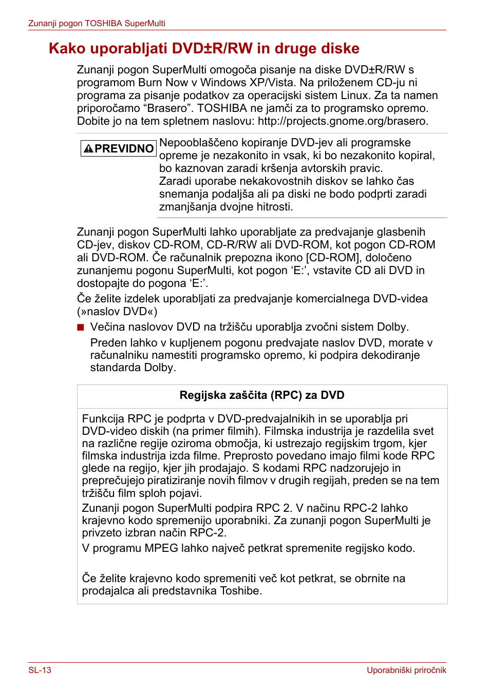 Kako uporabljati dvd±r/rw in druge diske | Toshiba External SuperMulti Drive User Manual | Page 476 / 533