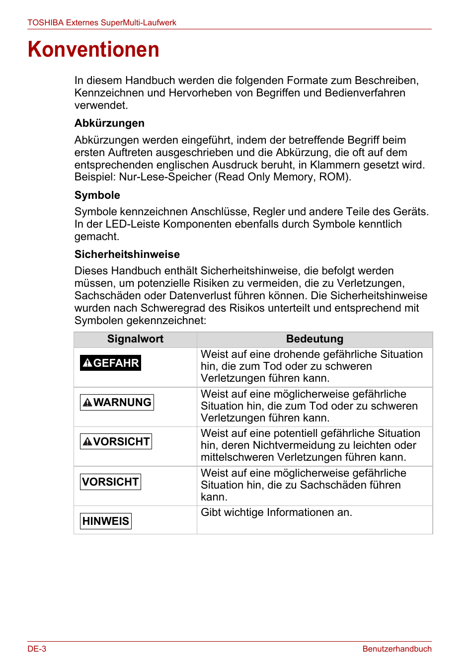 Konventionen | Toshiba External SuperMulti Drive User Manual | Page 50 / 533