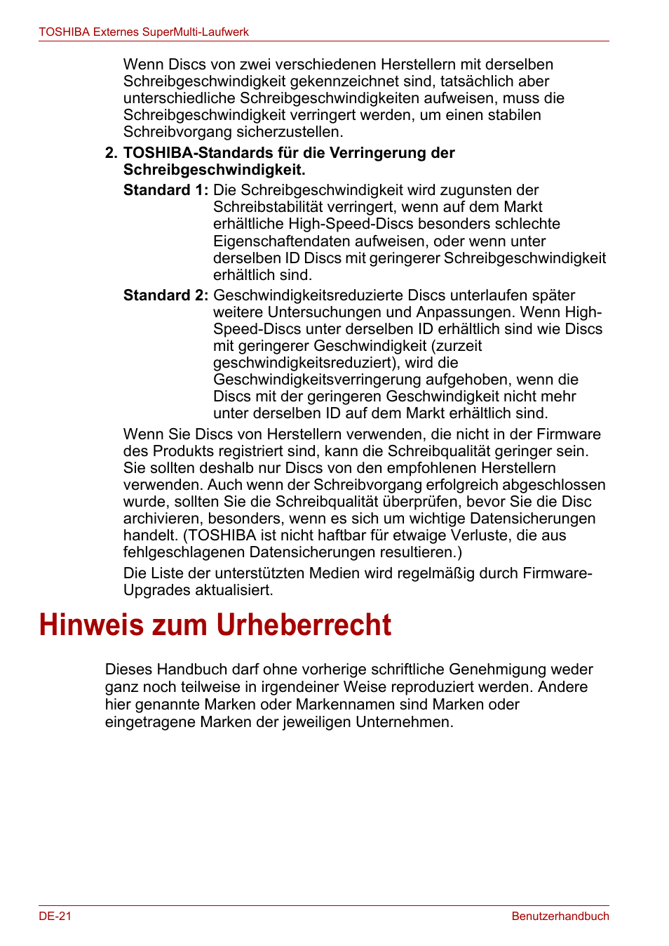 Hinweis zum urheberrecht | Toshiba External SuperMulti Drive User Manual | Page 68 / 533