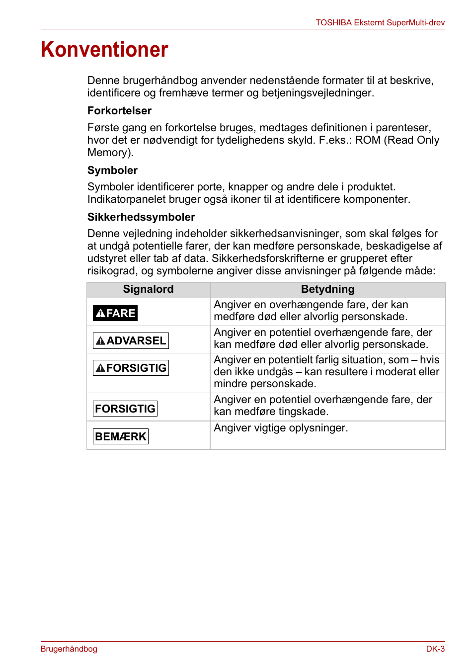 Konventioner | Toshiba External SuperMulti Drive User Manual | Page 75 / 533