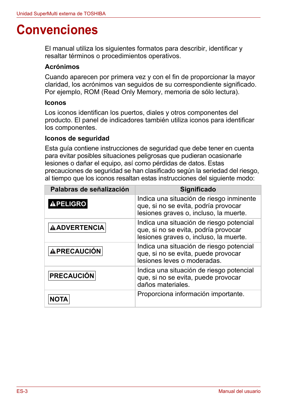 Convenciones | Toshiba External SuperMulti Drive User Manual | Page 98 / 533