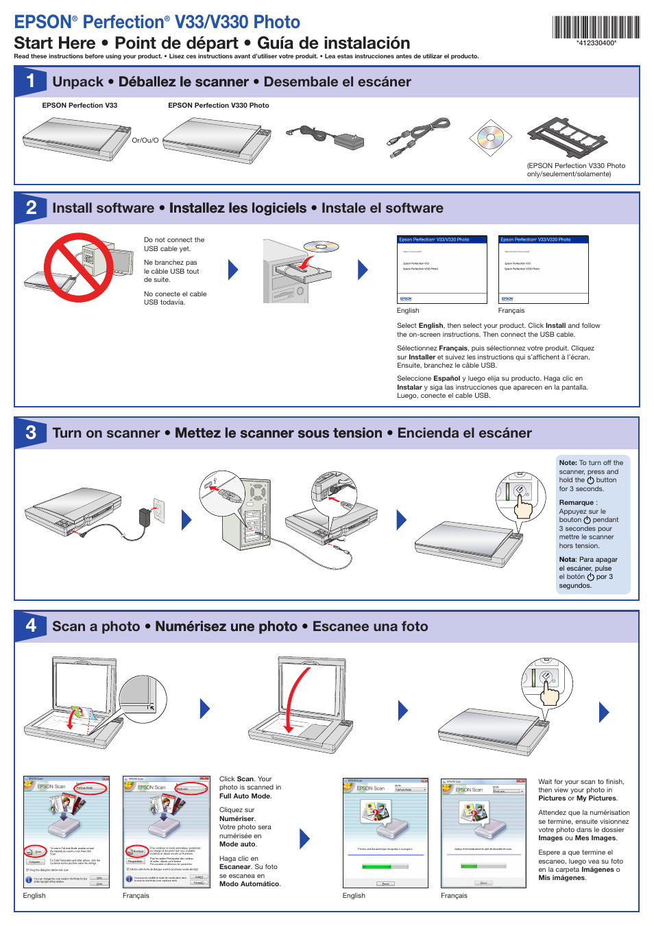 Epson Perfection V33 User Manual | 2 pages