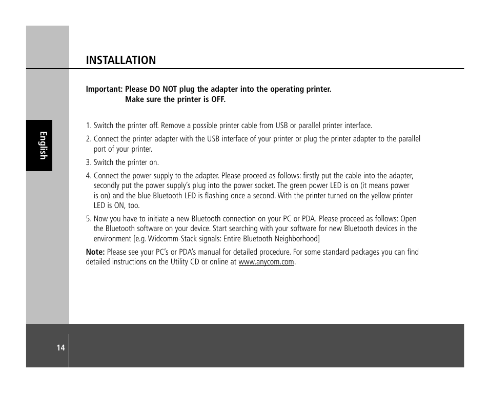 Installation | Anycom PM-400 User Manual | Page 14 / 36