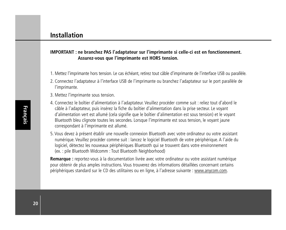 Installation | Anycom PM-400 User Manual | Page 20 / 36