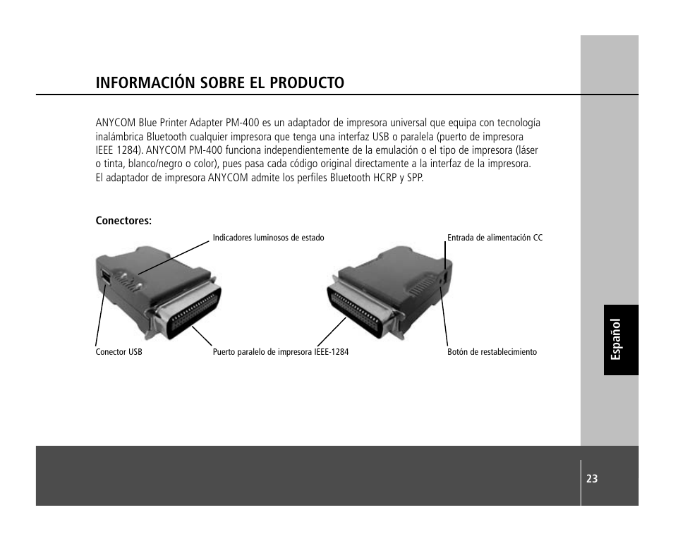 Información sobre el producto | Anycom PM-400 User Manual | Page 23 / 36