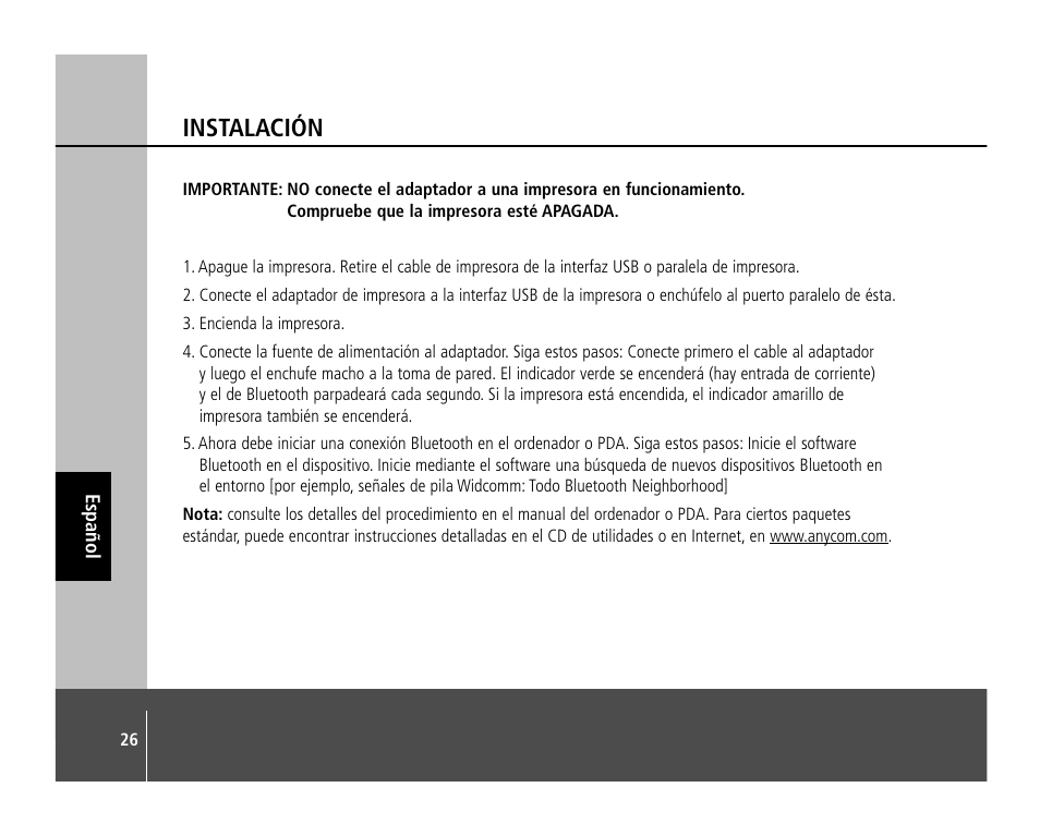 Instalación | Anycom PM-400 User Manual | Page 26 / 36