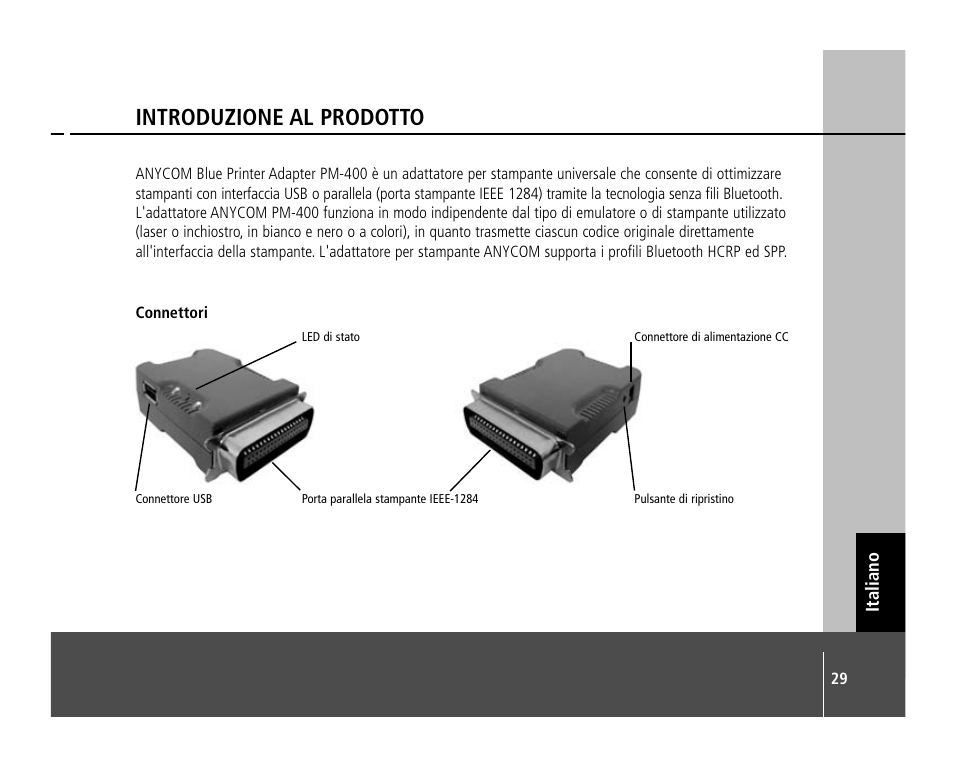 Introduzione al prodotto | Anycom PM-400 User Manual | Page 29 / 36