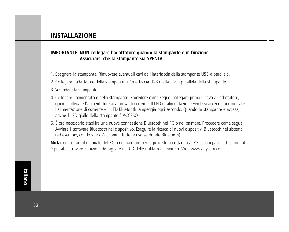 Installazione | Anycom PM-400 User Manual | Page 32 / 36