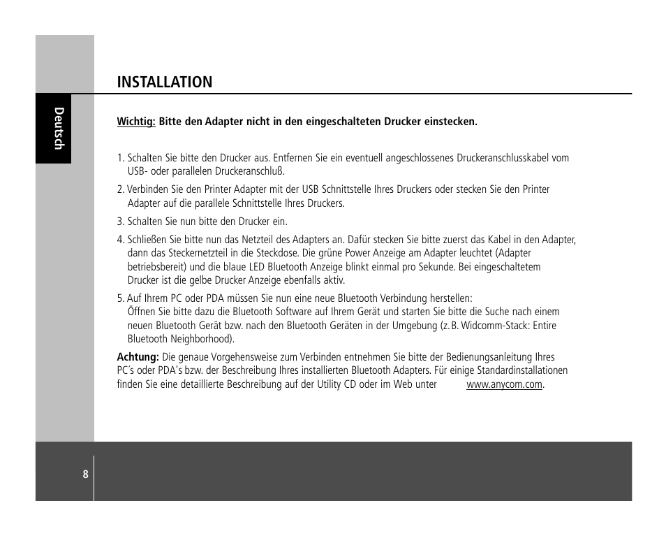 Installation | Anycom PM-400 User Manual | Page 8 / 36