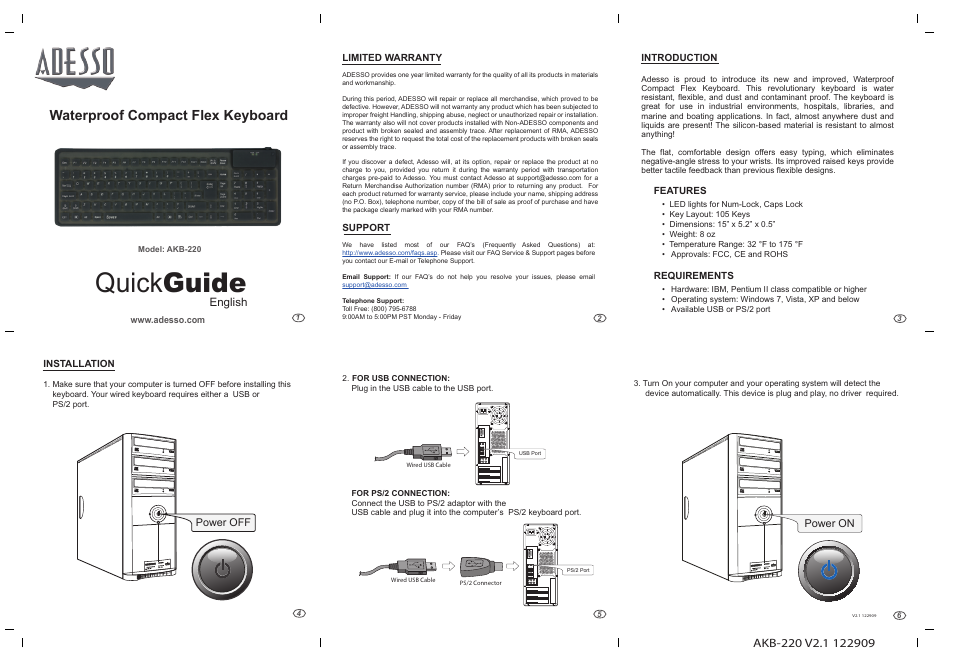 Adesso AKB-220 User Manual | 1 page