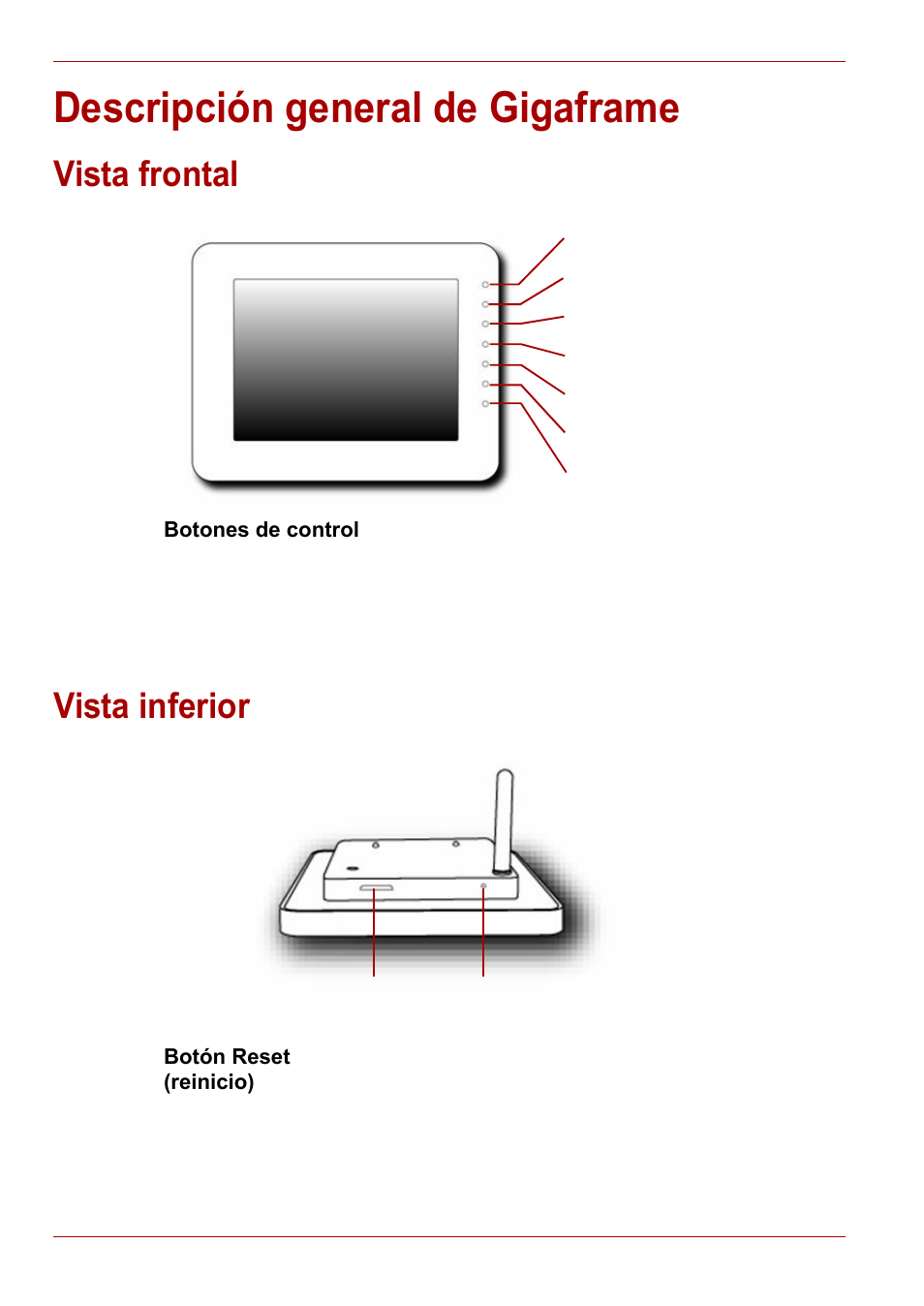 Descripción general de gigaframe, Vista frontal, Vista inferior | Vista frontal vista inferior | Toshiba Gigaframe L80-81 User Manual | Page 150 / 870