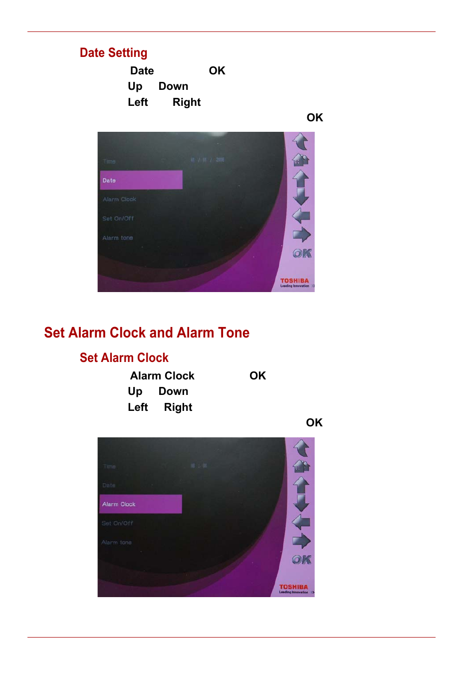 Set alarm clock and alarm tone | Toshiba Gigaframe L80-81 User Manual | Page 18 / 870