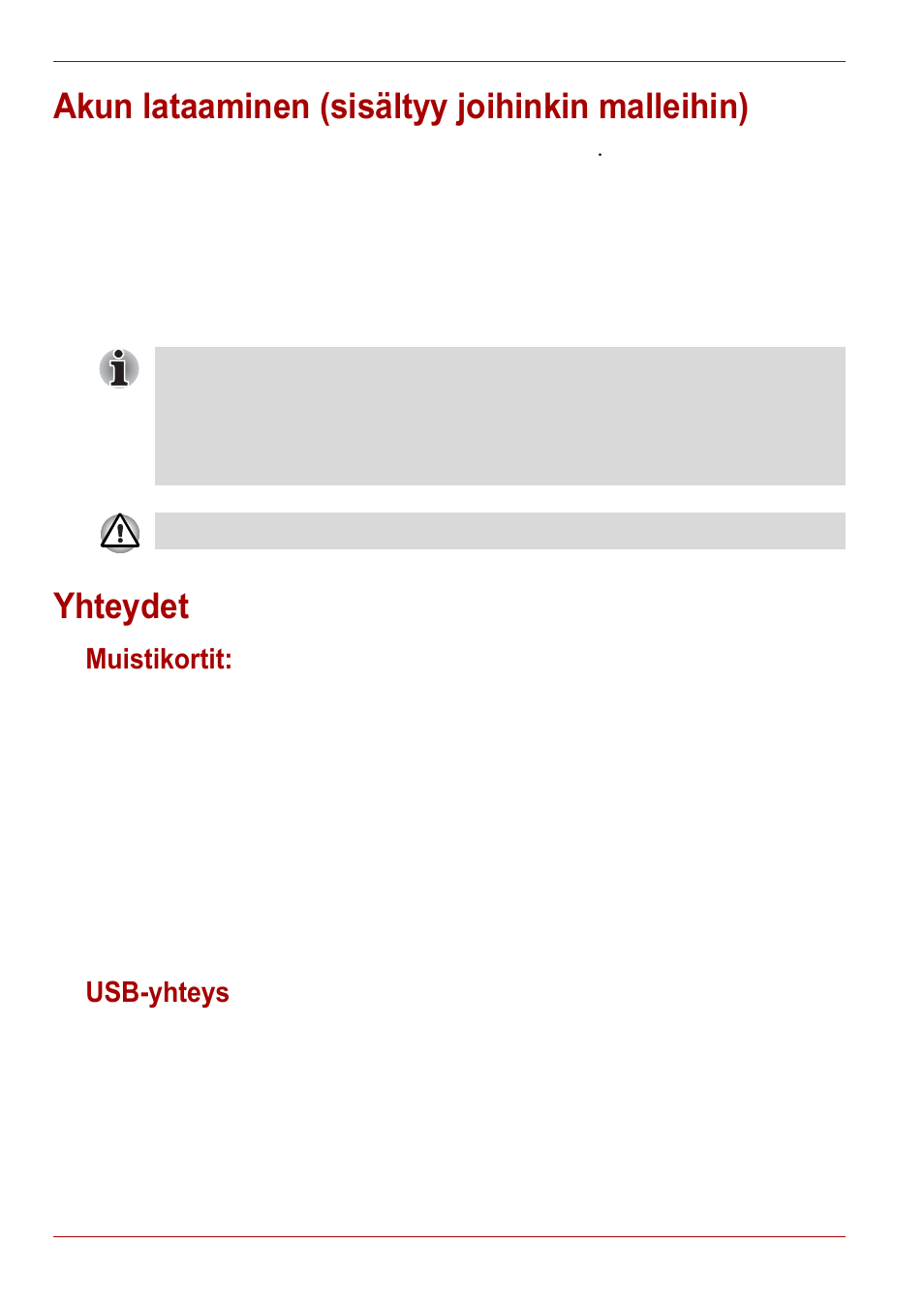 Akun lataaminen (sisältyy joihinkin malleihin), Yhteydet, Muistikortit | Usb-yhteys, Muistikortit: usb-yhteys | Toshiba Gigaframe L80-81 User Manual | Page 202 / 870