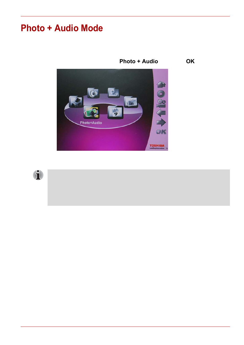 Photo + audio mode | Toshiba Gigaframe L80-81 User Manual | Page 21 / 870