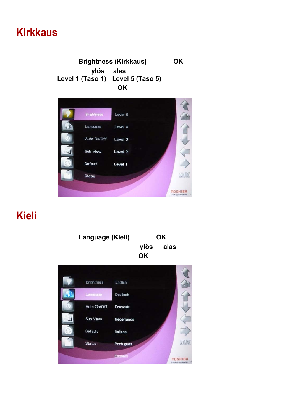 Kirkkaus, Kieli | Toshiba Gigaframe L80-81 User Manual | Page 230 / 870