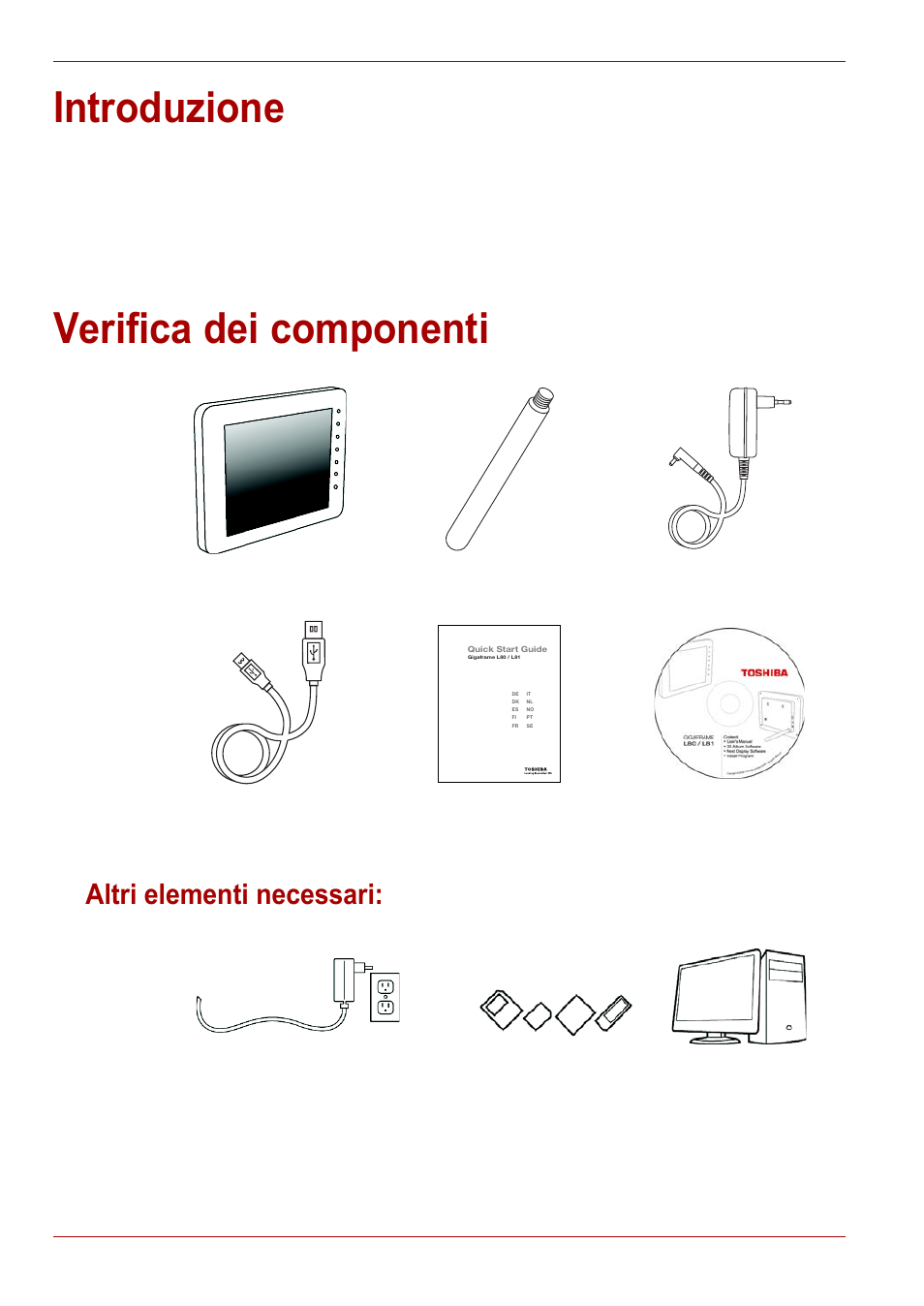 Introduzione, Verifica dei componenti, Altri elementi necessari | Introduzione verifica dei componenti | Toshiba Gigaframe L80-81 User Manual | Page 292 / 870