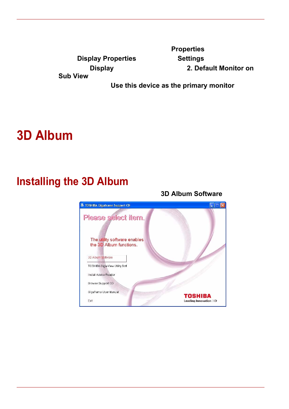 3d album, Installing the 3d album | Toshiba Gigaframe L80-81 User Manual | Page 32 / 870