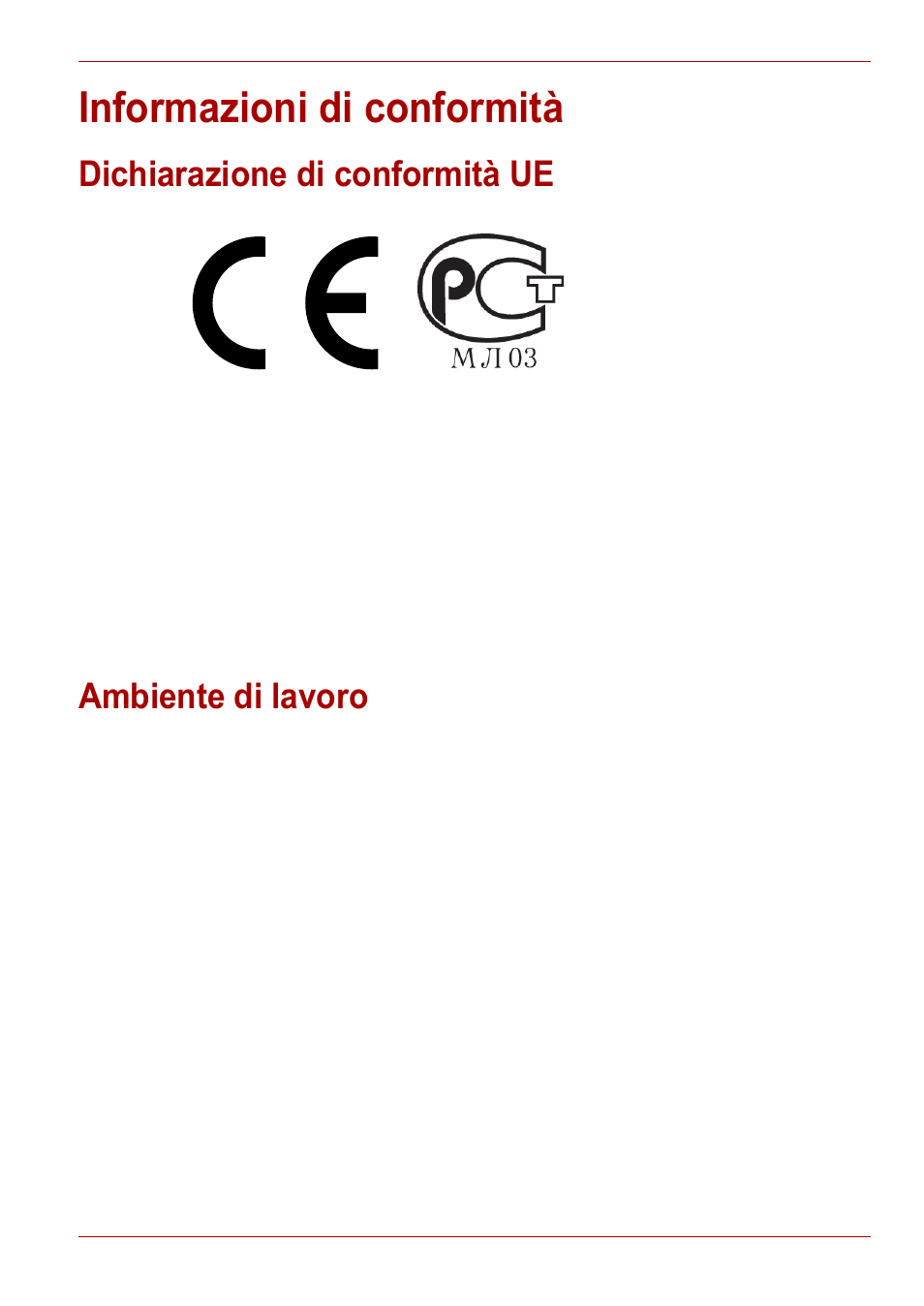 Informazioni di conformità, Dichiarazione di conformità ue, Ambiente di lavoro | Toshiba Gigaframe L80-81 User Manual | Page 335 / 870