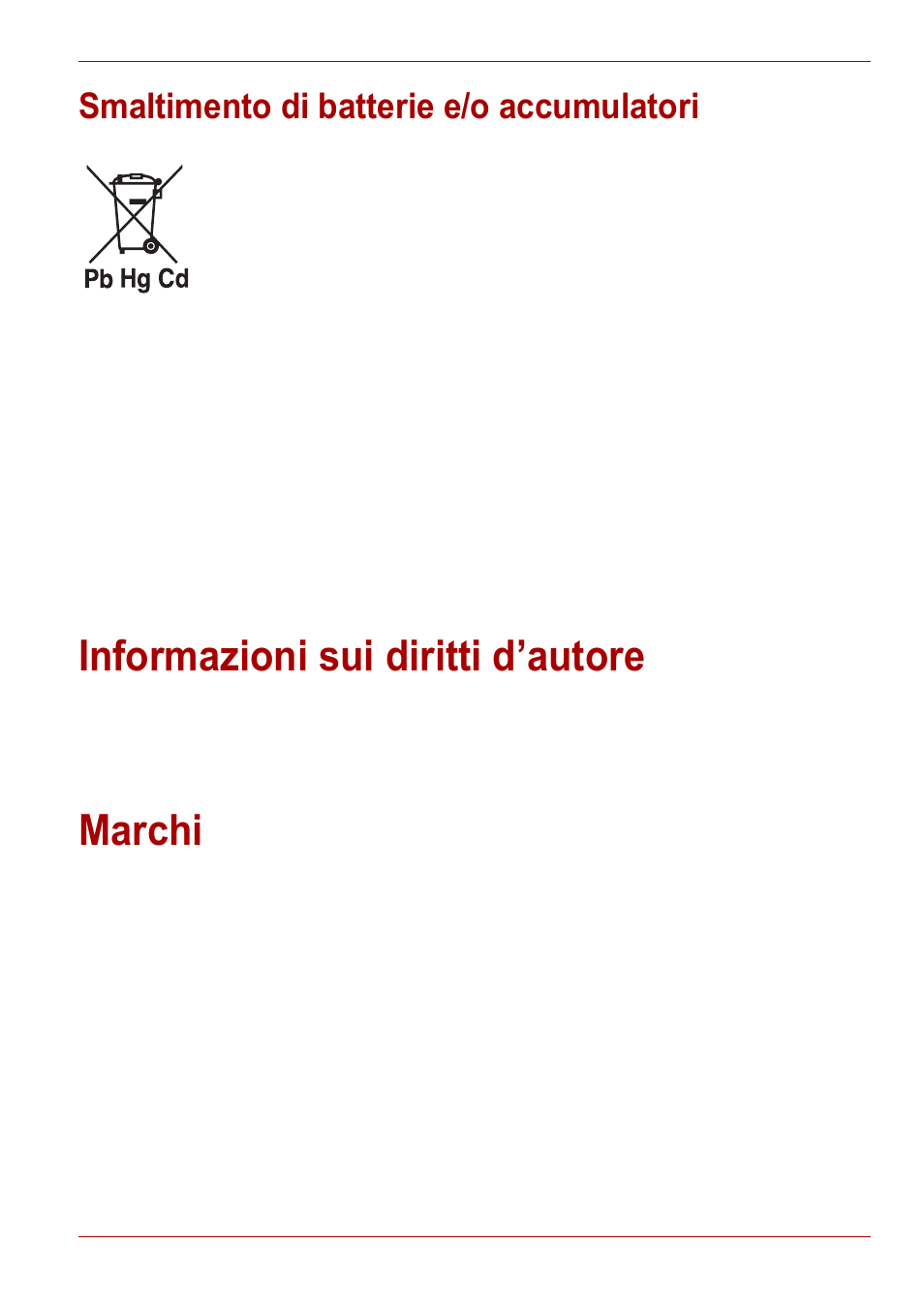 Smaltimento di batterie e/o accumulatori, Informazioni sui diritti d’autore, Marchi | Informazioni sui diritti d’autore marchi | Toshiba Gigaframe L80-81 User Manual | Page 337 / 870