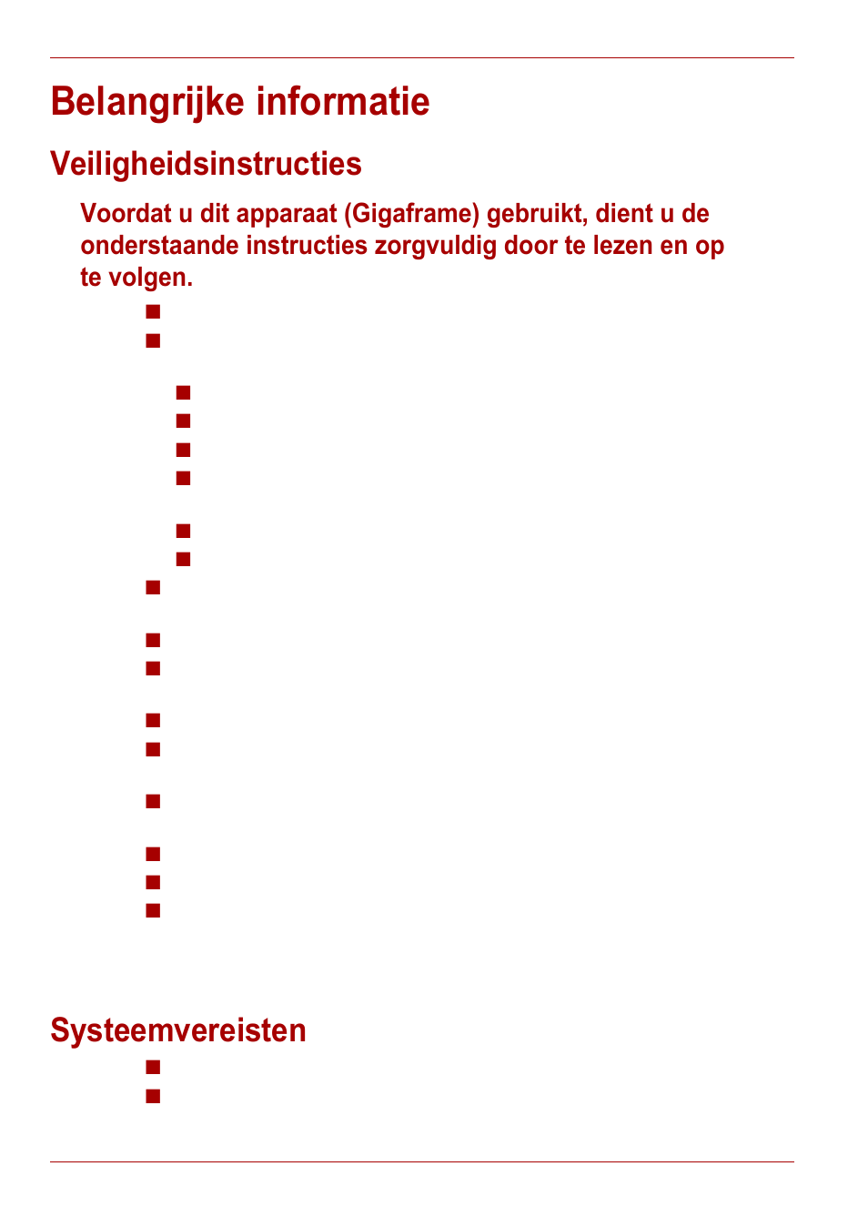 Belangrijke informatie, Veiligheidsinstructies, Systeemvereisten | Toshiba Gigaframe L80-81 User Manual | Page 342 / 870