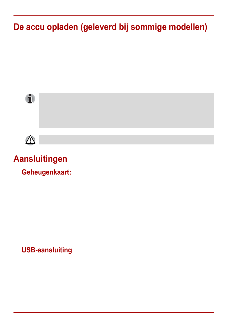 De accu opladen (geleverd bij sommige modellen), Aansluitingen, Geheugenkaart | Usb-aansluiting, Geheugenkaart: usb-aansluiting | Toshiba Gigaframe L80-81 User Manual | Page 346 / 870