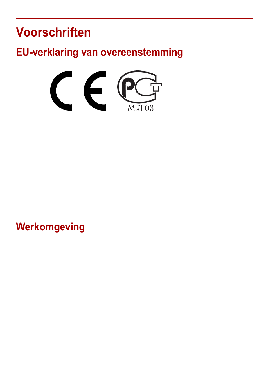 Voorschriften, Eu-verklaring van overeenstemming, Werkomgeving | Toshiba Gigaframe L80-81 User Manual | Page 384 / 870