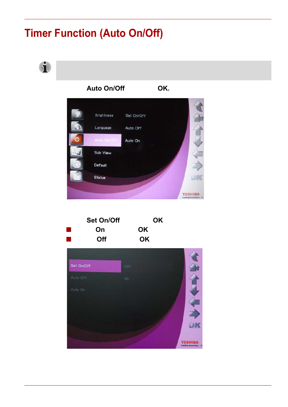 Timer function (auto on/off) | Toshiba Gigaframe L80-81 User Manual | Page 39 / 870