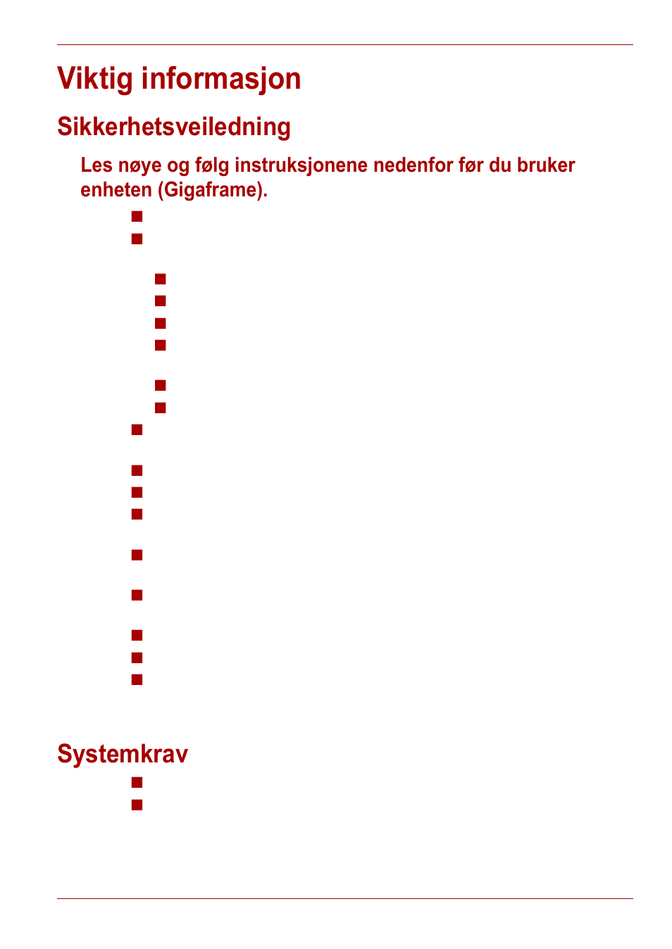 Viktig informasjon, Sikkerhetsveiledning, Systemkrav | Toshiba Gigaframe L80-81 User Manual | Page 391 / 870