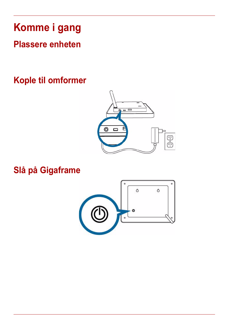 Komme i gang, Plassere enheten, Kople til omformer | Slå på gigaframe | Toshiba Gigaframe L80-81 User Manual | Page 394 / 870