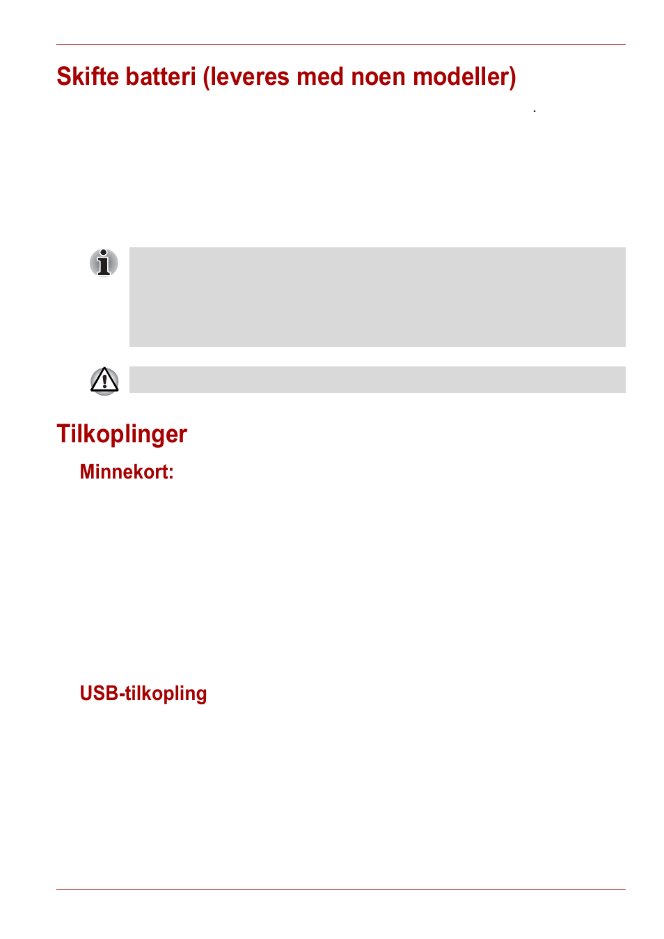 Skifte batteri (leveres med noen modeller), Tilkoplinger, Minnekort | Usb-tilkopling, Minnekort: usb-tilkopling | Toshiba Gigaframe L80-81 User Manual | Page 395 / 870