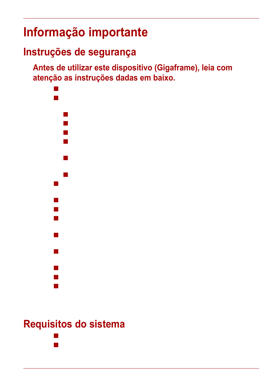 Informação importante, Instruções de segurança, Requisitos do sistema | Toshiba Gigaframe L80-81 User Manual | Page 439 / 870