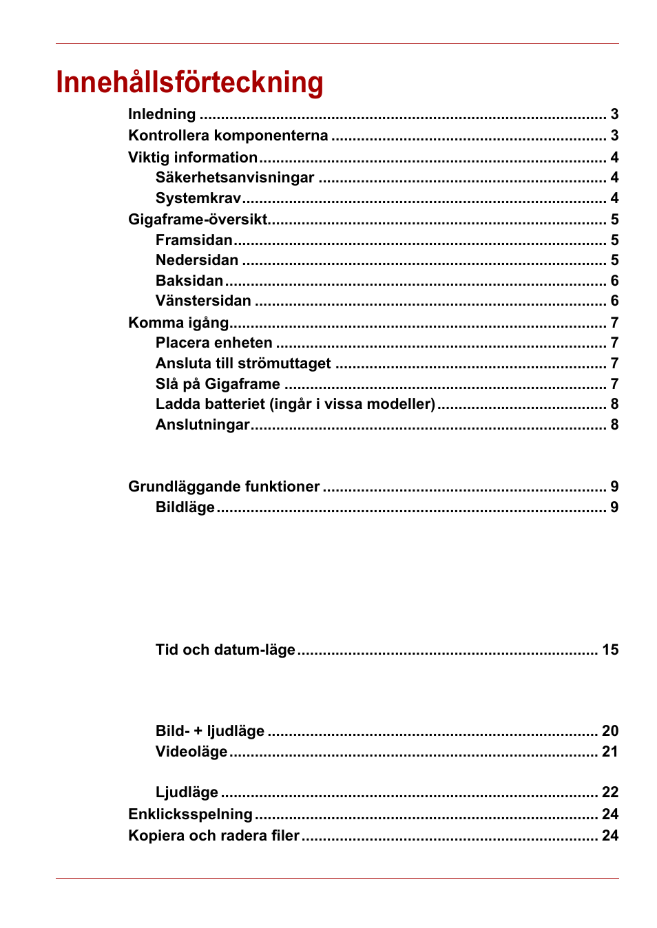 Användarhandbok, Innehållsförteckning | Toshiba Gigaframe L80-81 User Manual | Page 483 / 870