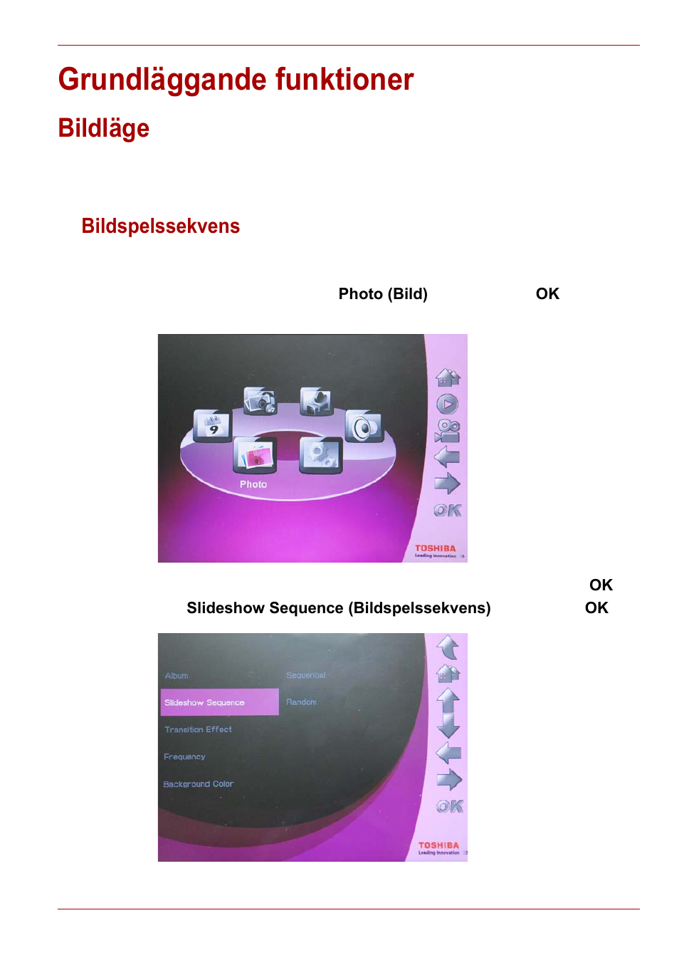 Grundläggande funktioner, Bildläge, Bildspelssekvens | Toshiba Gigaframe L80-81 User Manual | Page 491 / 870