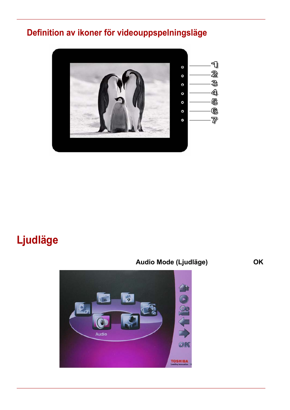 Definition av ikoner för videouppspelningsläge, Ljudläge | Toshiba Gigaframe L80-81 User Manual | Page 504 / 870