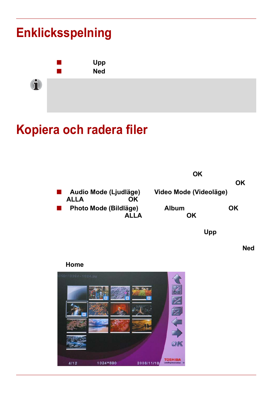 Enklicksspelning, Kopiera och radera filer, Enklicksspelning kopiera och radera filer | Toshiba Gigaframe L80-81 User Manual | Page 506 / 870