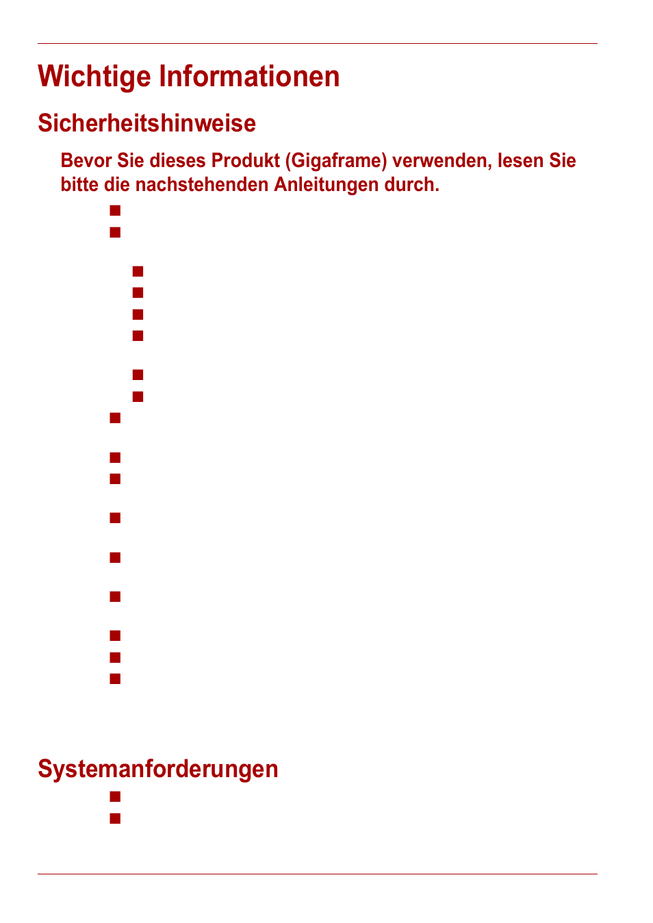 Wichtige informationen, Sicherheitshinweise, Systemanforderungen | Toshiba Gigaframe L80-81 User Manual | Page 52 / 870