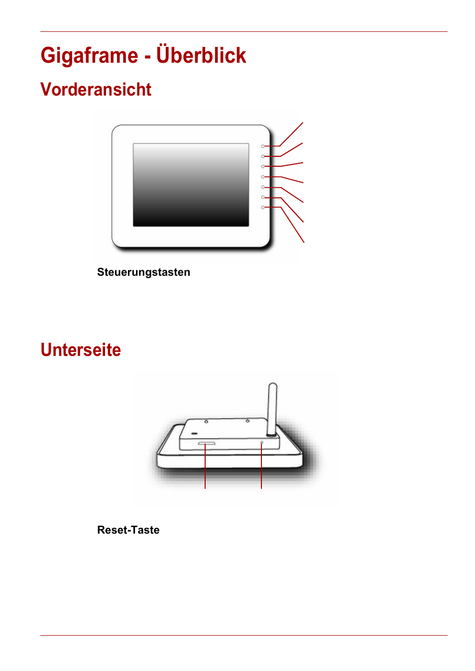 Gigaframe - überblick, Vorderansicht, Unterseite | Vorderansicht unterseite | Toshiba Gigaframe L80-81 User Manual | Page 53 / 870