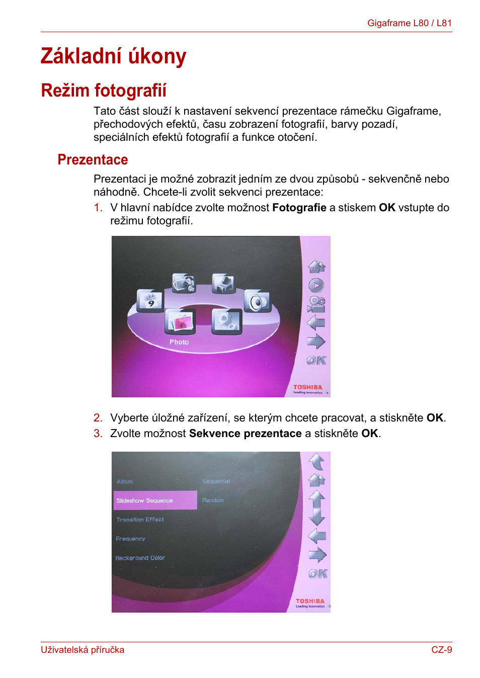 Základní úkony, Režim fotografií, Prezentace | Toshiba Gigaframe L80-81 User Manual | Page 537 / 870