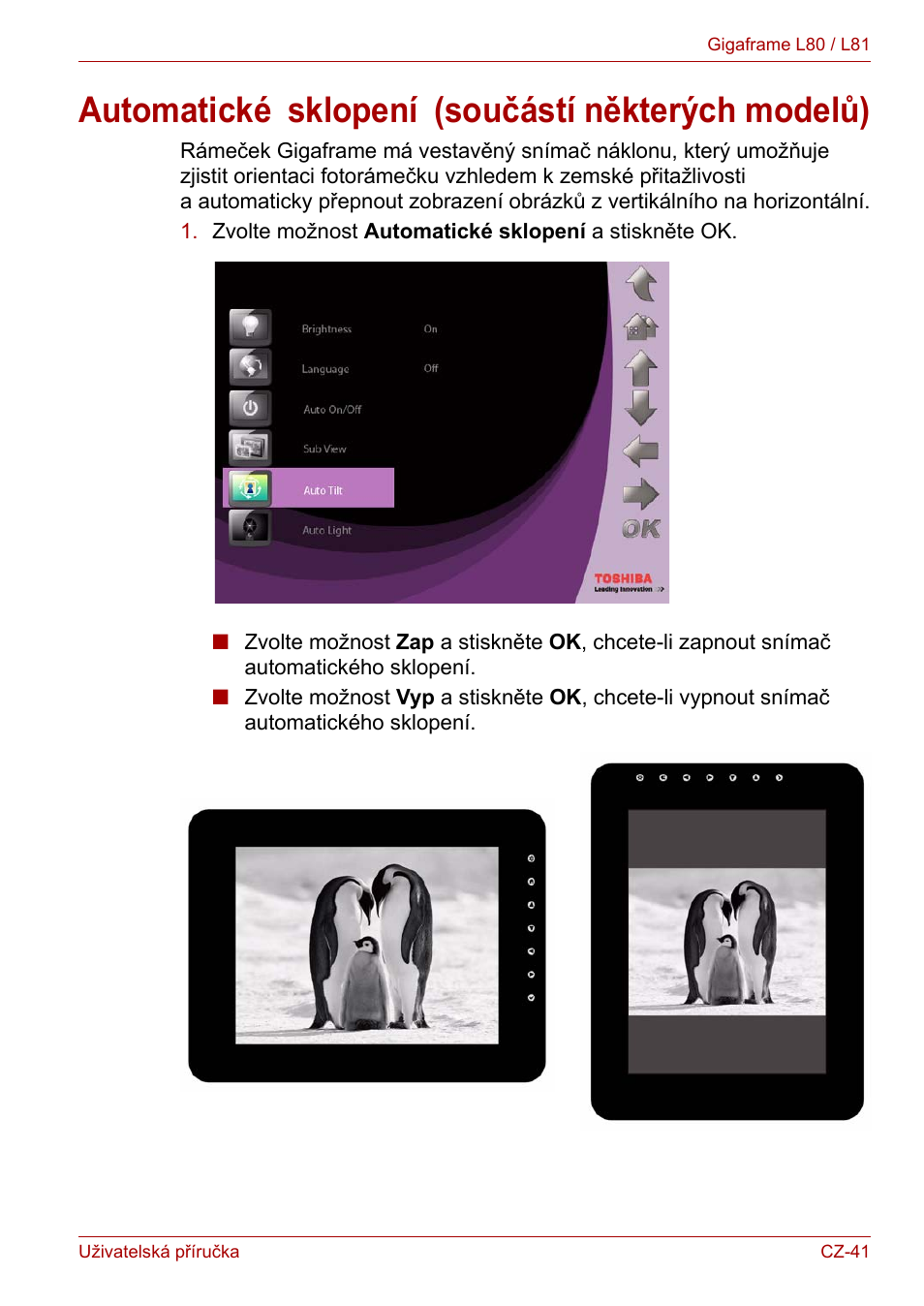 Automatické sklopení (součástí některých modelů), Automatické | Toshiba Gigaframe L80-81 User Manual | Page 569 / 870