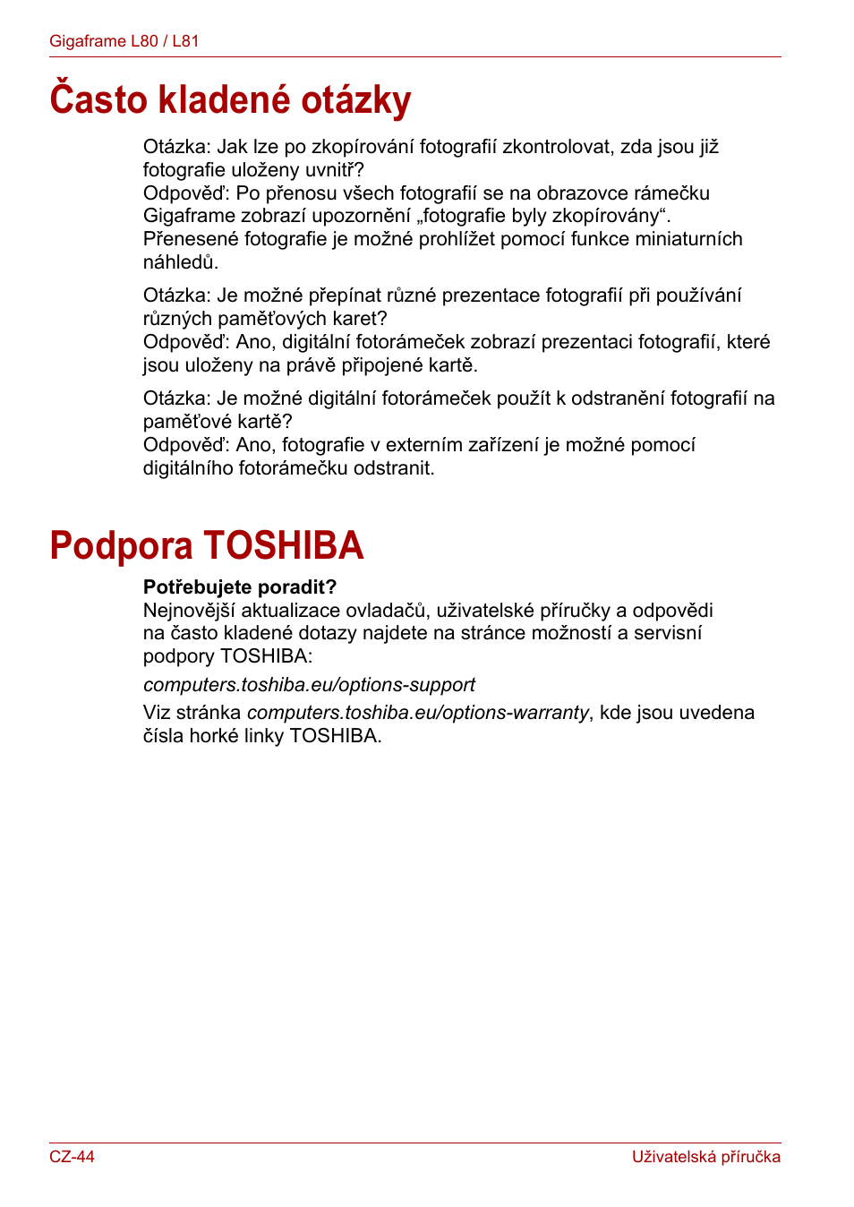 Často kladené otázky, Podpora toshiba, Často kladené otázky podpora toshiba | Toshiba Gigaframe L80-81 User Manual | Page 572 / 870