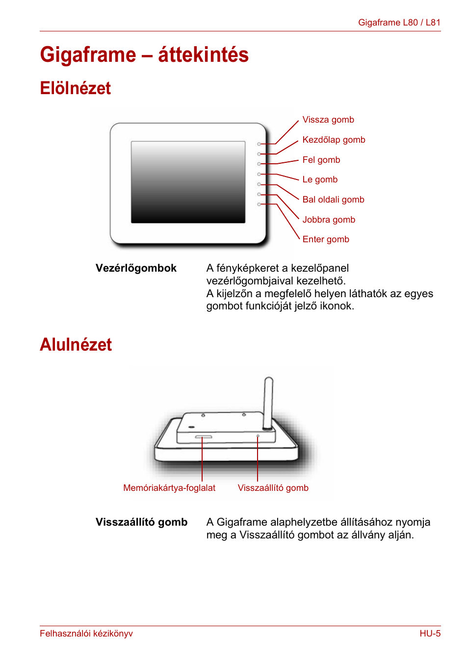 Gigaframe – áttekintés, Elölnézet, Alulnézet | Elölnézet alulnézet | Toshiba Gigaframe L80-81 User Manual | Page 631 / 870